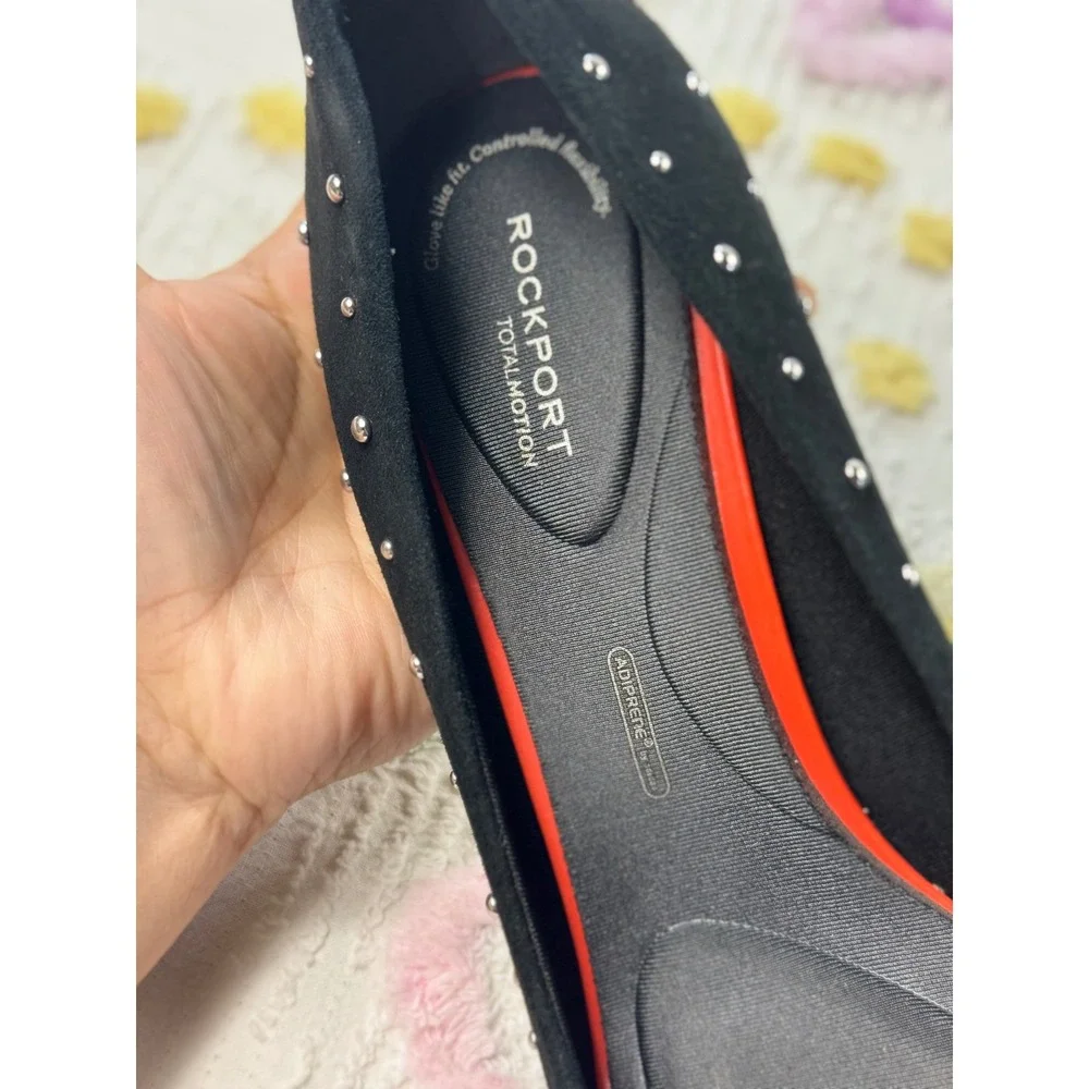 Rockport Total Motion 75mm Pointy Toe Pump Black Suede Studs 10.5‎ M V80295
